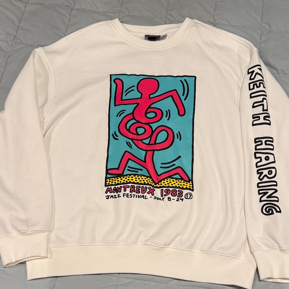 Montreux Jazz Fest ‘83 Keith Haring White Loose Fit Sz. Large Crewneck Sweater